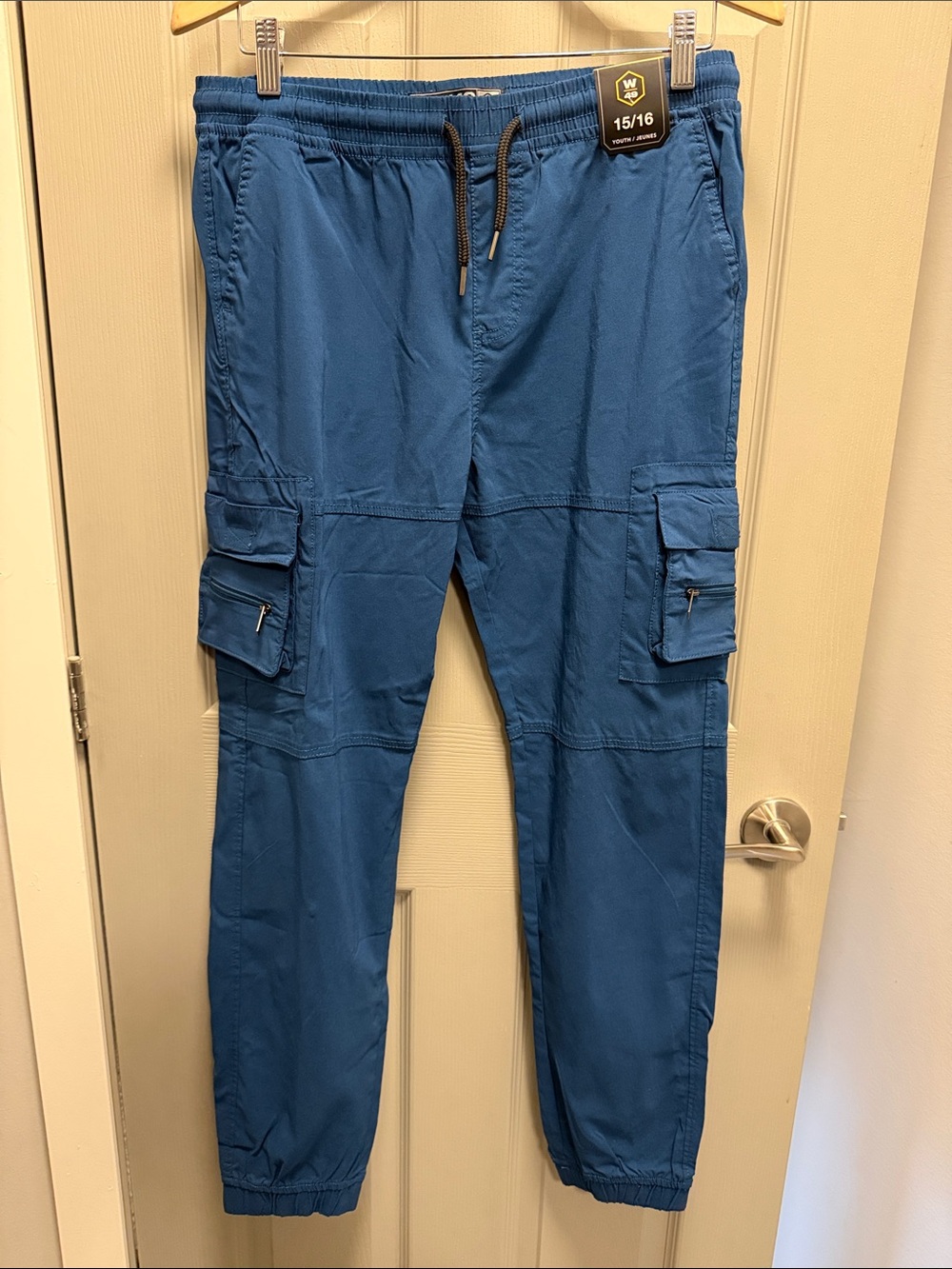 Kids Blue Cargo Jogger Pants with Drawstring Waist